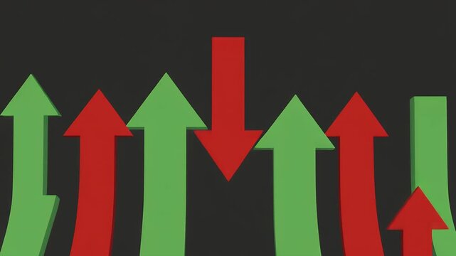 Green and red arrows pointing up and down on black