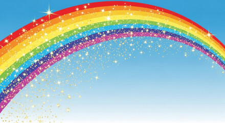 Fototapeta premium Vibrant rainbow with sparkles against a clear blue sky background symbolizing hope and magic in a natural setting