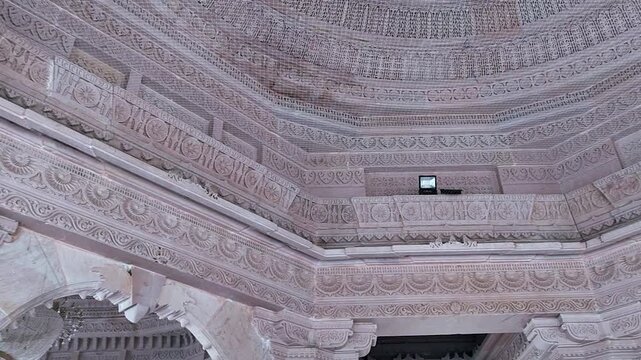 Shri Valinath Mahadev Mandir interior architecture showing detailed stone carvings and sacred design in Tarabh, Mehsana, Gujarat, India. Highlighting temple craftsmanship, heritage, religion, culture.