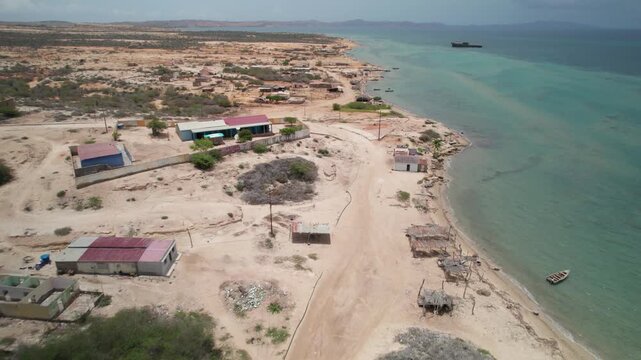Aerial View of Playa Punta Arenas Araya Venezuela Coast and Ocean