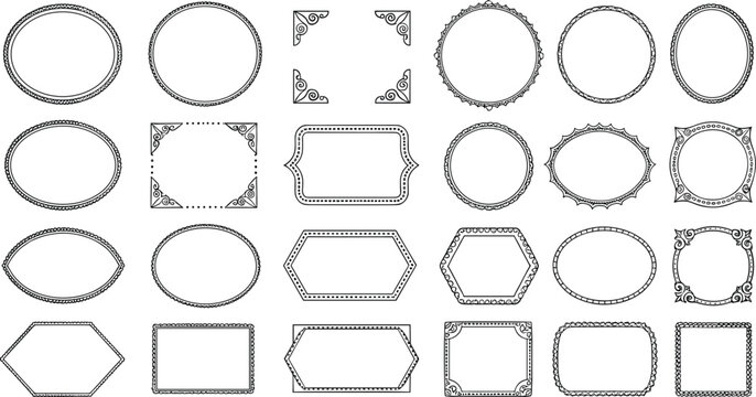 Set of vintage decorative frames and borders in different shapes, elegant ornamental outline elements, classic vector collection