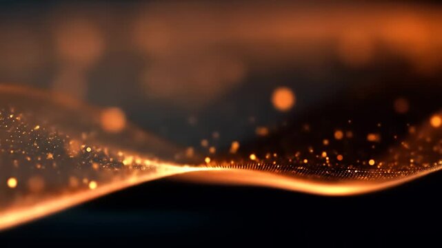Abstract image features a glowing wave of golden light with particles against a dark backdrop