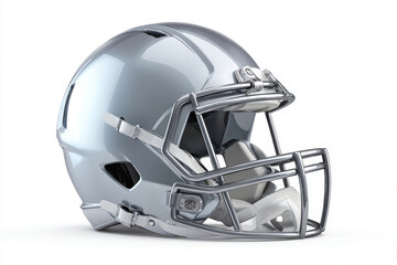 Fototapeta premium Silver football helmet metal faceguard sport equipment protection gear safety helmet glossy finish modern design isolated closeup object