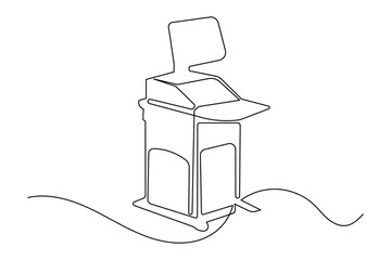 Minimalist ultrasound machine continuous line drawing simple medical outline isolated