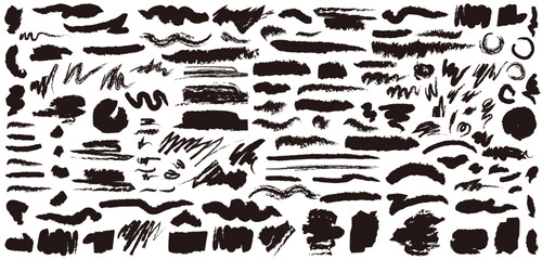 Set Of Brush Stroke Design Elements Isolated On A White Background. Vector Illustration.