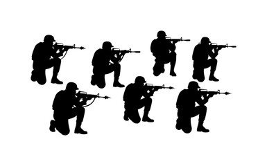 Naklejka premium Soldiers in Action Silhouettes