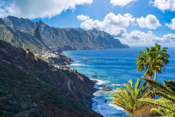 Landscape with Anaga mountain  and coastal village at Tenerife, Canary Islands, Spain
