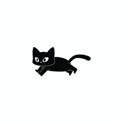 Obraz premium Cute black cat vector illustration in a playful running or pouncing pose, isolated on white background