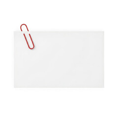 A red paperclip holding a blank white paper isolated on  transparent background