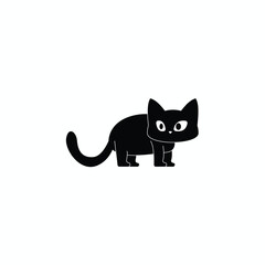 Fototapeta premium Simple flat vector of a cute black cat standing, minimalist kitten character illustration isolated on white background, perfect for logos, icons, and pet shop marketing