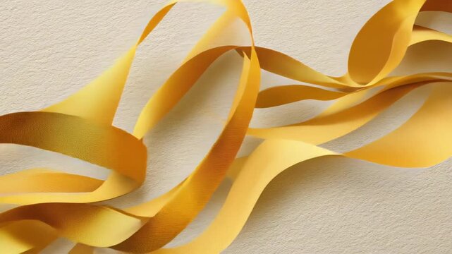 Golden ribbon flows softly on a light background creating an elegant design suitable for decorating gifts and crafts