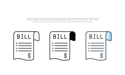 Electricity Bill icons set in different style with white background