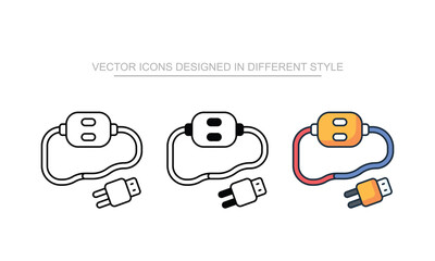 Extension Cord icons set in different style with white background