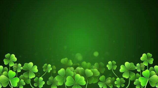 A vibrant green gradient background with a dense decorative border of floating shamrocks, symbolizing festive St. Patrick&rsquo;s Day celebration and Irish luck.