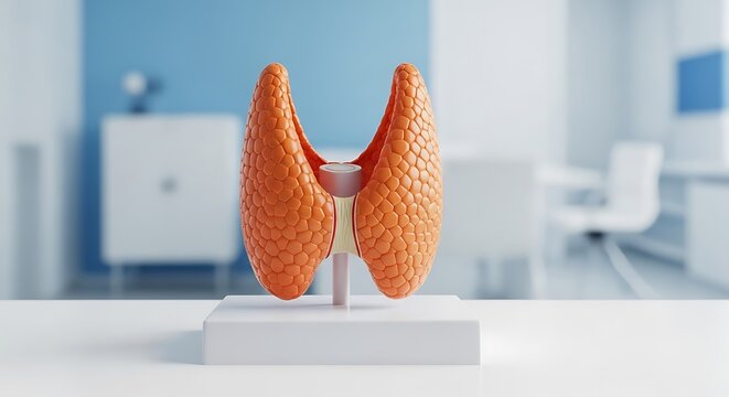 Orange Thyroid Gland Model on White Stand in Office Setting