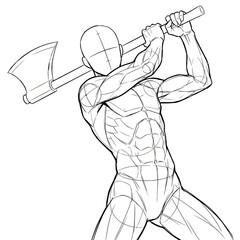 Berserker pose swinging invisible axe with two hands