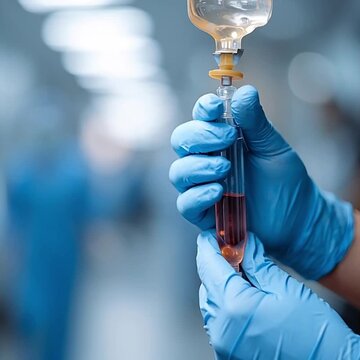 Hands, healthcare and iv drip with person in hospital for procedure, recovery or surgery. Fluid, gloves and medical with doctor closeup in clinic for hydration, medication or saline solution