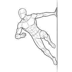 Ninja style pose running horizontally along a wall