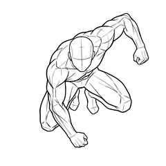 Top down view of dynamic crouch or superhero landing