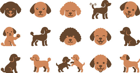 Fototapeta premium Charming vector illustration collection featuring adorable poodles in various playful poses and expressions, perfect for pet-themed designs