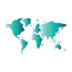 Obraz premium Stylized world map illustration with a vibrant teal and turquoise gradient, depicting all major continents on a white background.