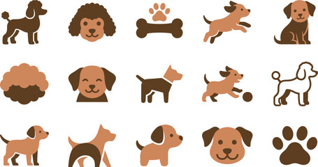 Fototapeta premium Playful Collection of Adorable Dog Character Icons and Canine Graphic Elements for Pet Design Projects