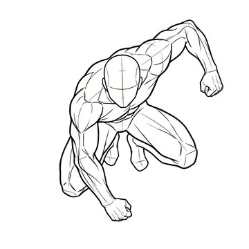 Top down view of dynamic crouch or superhero landing