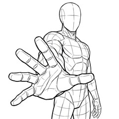 Emotional anime pose reaching hand out towards camera