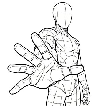 Emotional anime pose reaching hand out towards camera