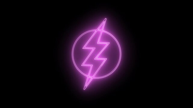 Neon color battery charging power icon. Lightning bolt sign in the circle modern neon pictogram power powerful storm strike symbol thunderbolt thunderstorm