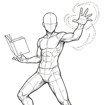 Wizard pose reading spell from invisible grimoire