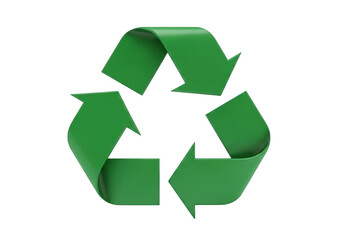 Fototapeta premium Green recycling symbol with three arrows forming a circle isolated on transparent background