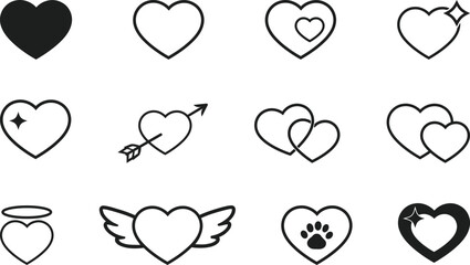 Heart Icon Set Collection Love and Romance Symbols for Valentine and UI Design