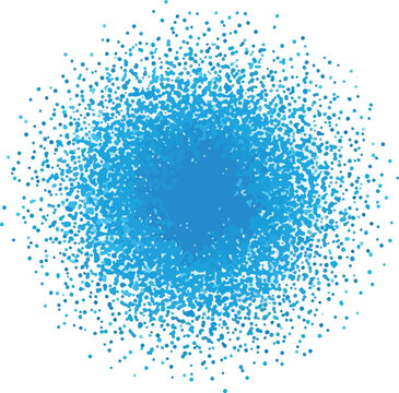 Blue abstract circular burst pattern composed of many scattered dots and particles