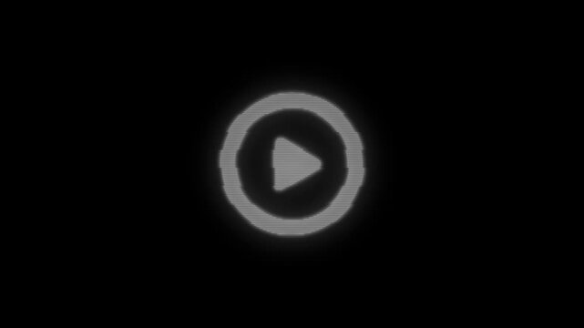glowing play button appears and pulsates slowly on black background digital animation