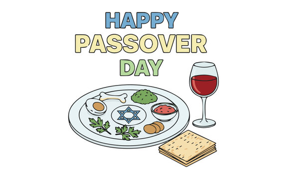 Happy Passover Day celebration with traditional Seder plate