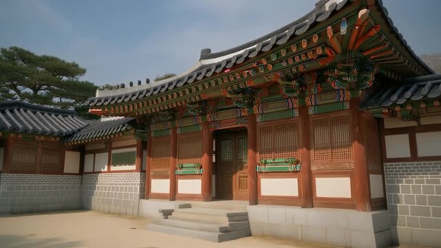 A colorful, ornate building with decorative roof & details