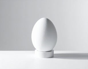 Minimalist White Egg Displayed on Simple Stand in Bright Setting