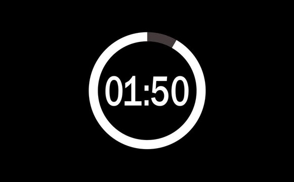 2 minutes digital countdown timer animation from 120 seconds to 0 seconds on transparent background with alpha channel, Animated countdown timer count hours minutes and seconds, Countdown video