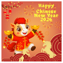 Fototapeta premium Chinese New Year, Lunar New Year, 2026, New Year, Card Greeting Background, Year of Horse