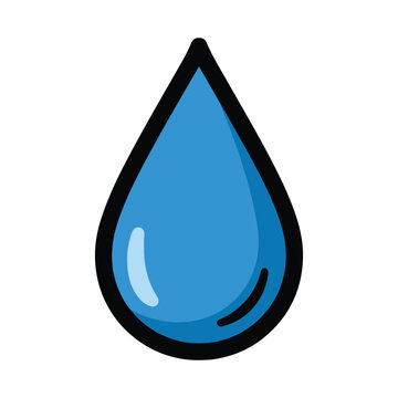 A blue water drop with a black outline
