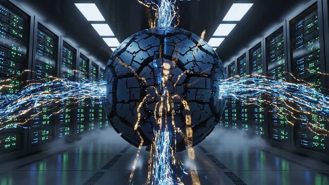 Glowing AI Core in Dark Server Room
