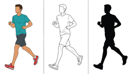 A man running in different styles and colors on a white background