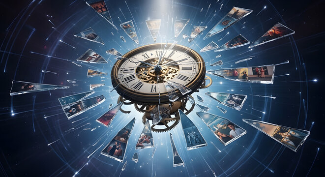Artistic concept of a broken clock representing lost time