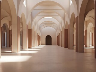 Obraz premium Arched Corridor with Shadow Play, Beige Tones and Clean Aesthetics