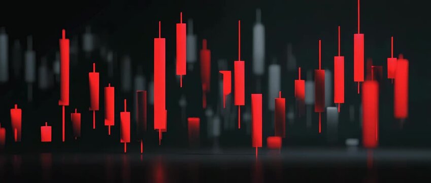 Abstract Red Candlestick Chart Representing Stock Market Crash and Financial Downtrend