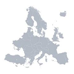 Obraz premium Simplified gray outline map, showcasing European political boundaries
