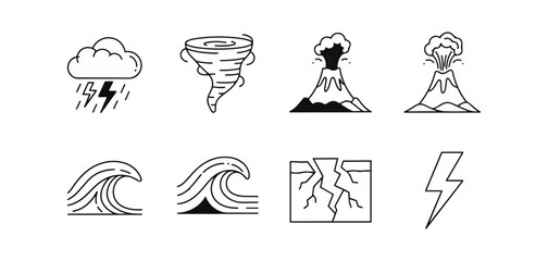 Obraz premium Natural disasters icons set vector illustrations isolated on black