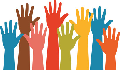 Obraz premium Vector of raised hands for marketing, nonprofit and team use
