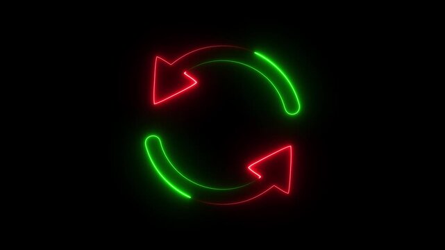Glowing refresh loop arrows animation on dark background, continuous update cycle and data synchronization technology concept